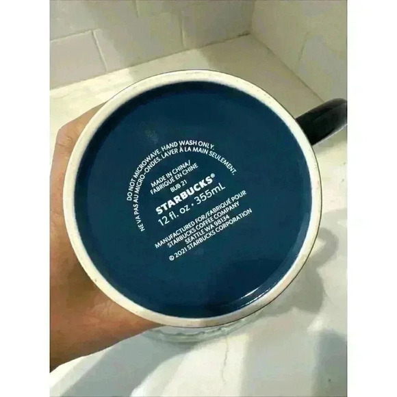 Starbucks Royal Blue Floral 2021 Coffee Mug Cup 12 Oz Ceramic Collectible - Picture 12 of 13